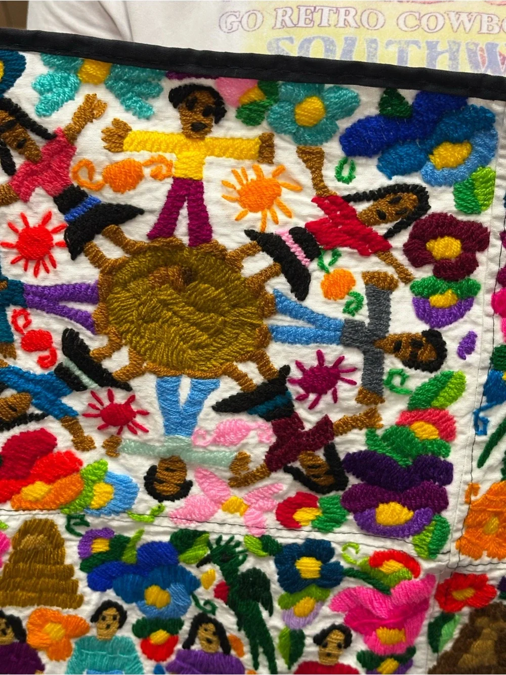 Multicolor Embroidered Folk Art Tapestry Wall Hanging